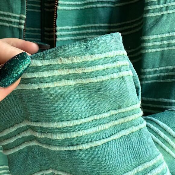 Akris Punto 100% Silk Tailored Cropped Jacket in Striped Green size 10 M - Picture 14 of 16